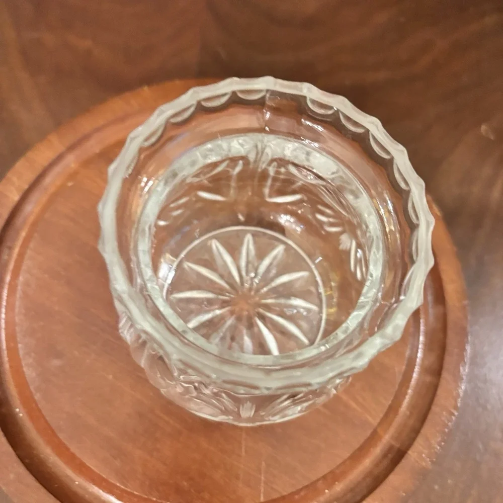 Vintage Clear Pressed Glass Mustard Condiment Jar Floral Starburst